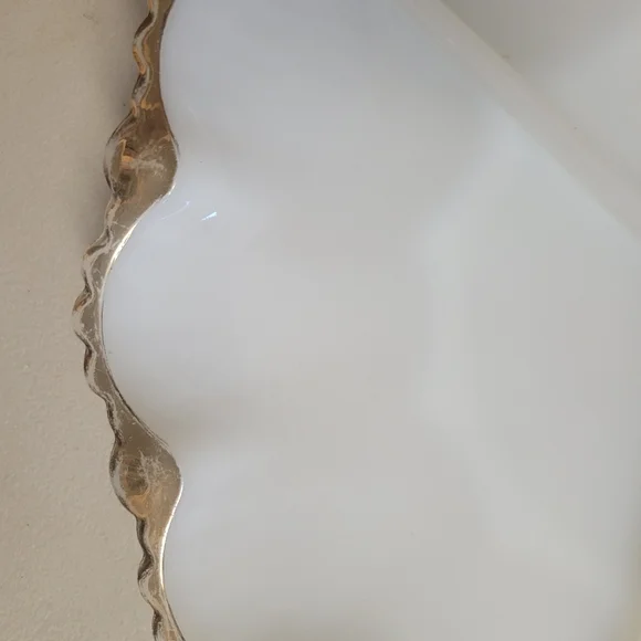 Vintage Milk Glass Relish Plate and Bowl with Gold accent Trim - Picture 8 of 14